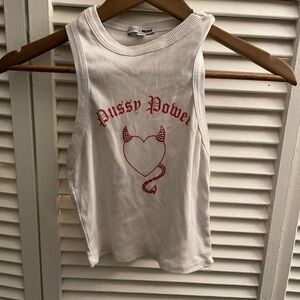 Fashion Nova White Ribbed Tank with Red Graphic